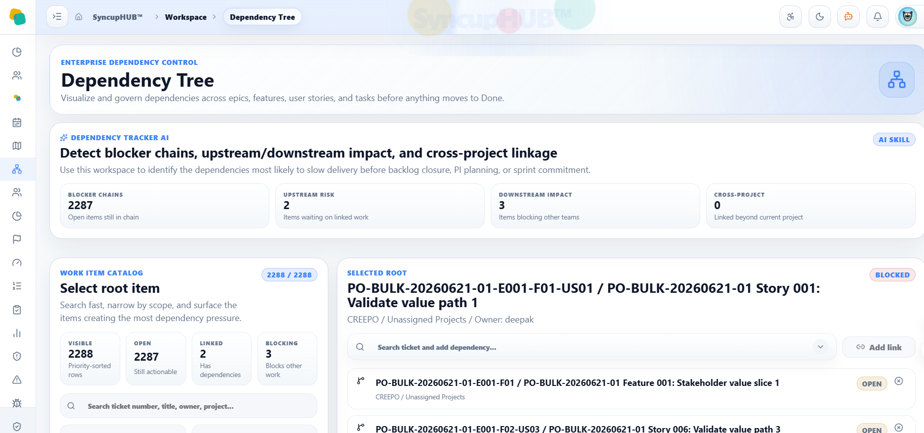 SyncupHUB Dependencies screen